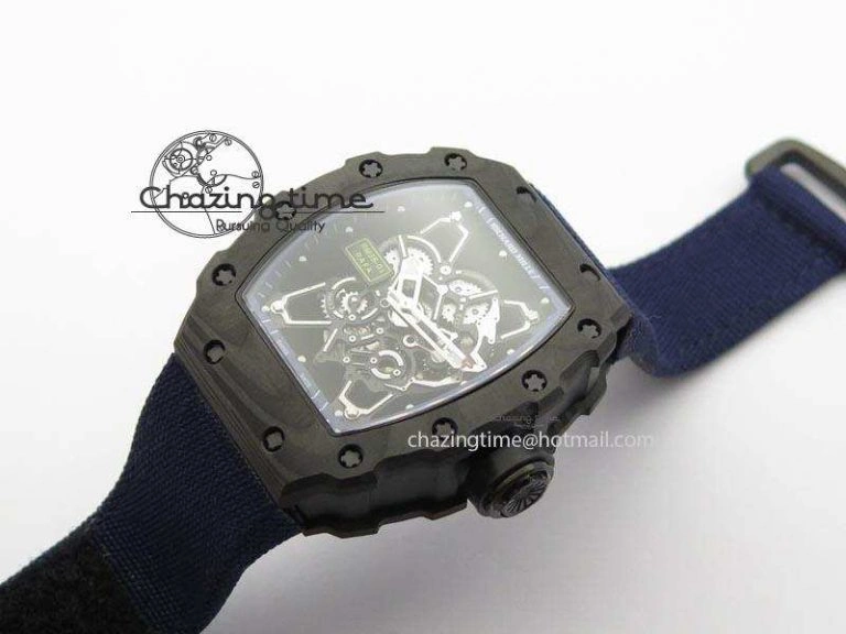 RM 035 Forge Carbon Blue Inner Bezel Skeleton Dial On Blue Nylon Strap MIYOTA9015