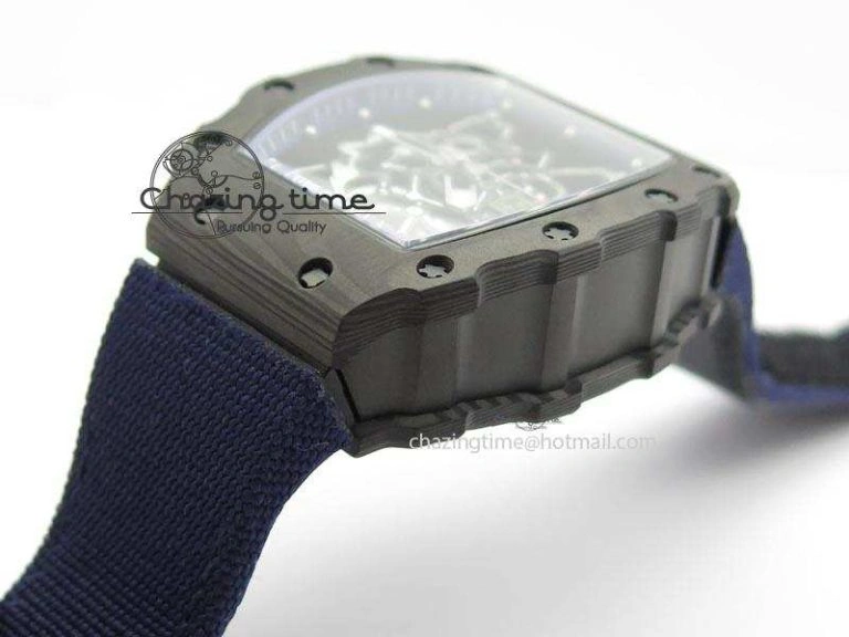 RM 035 Forge Carbon Blue Inner Bezel Skeleton Dial On Blue Nylon Strap MIYOTA9015