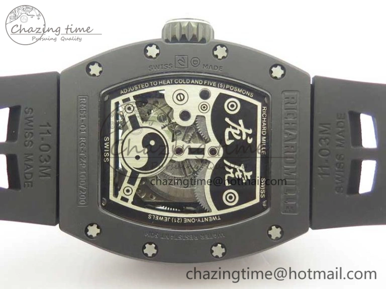 RM 51-01 Black Ceramic Tiger & Dragon KVF Best Edition on Black Rubber Strap MIYOTA8215