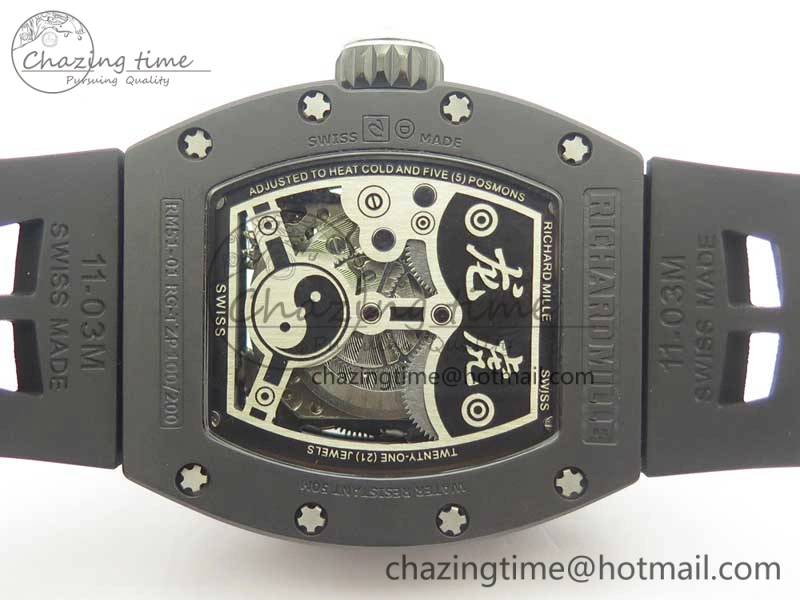 RM 51-01 Black Ceramic Tiger & Dragon KVF Best Edition on Black Rubber Strap MIYOTA8215