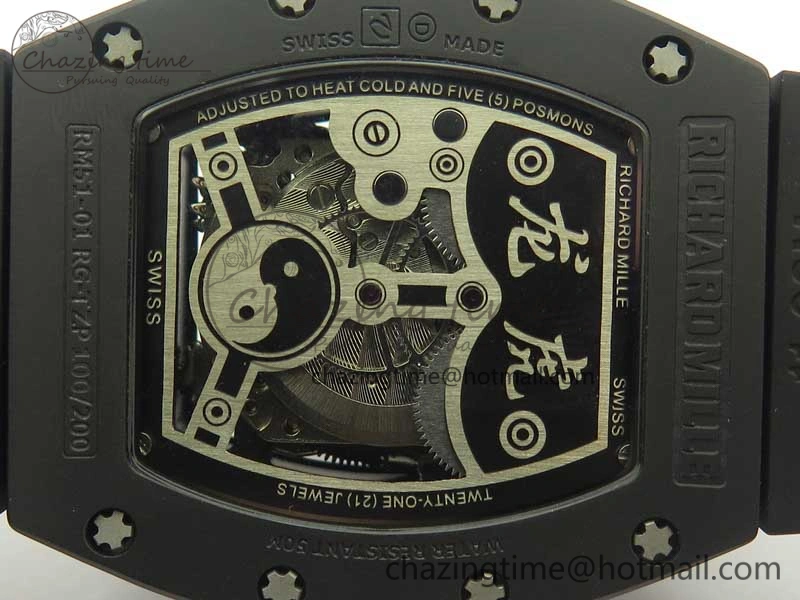 RM 51-01 Black Ceramic Tiger & Dragon KVF Best Edition on Black Rubber Strap MIYOTA8215