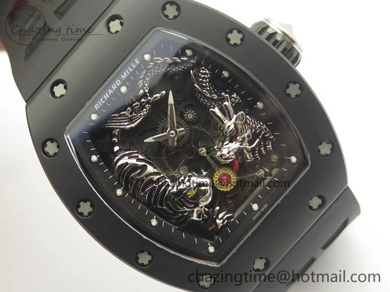 RM 51-01 Black Ceramic Tiger & Dragon KVF Best Edition on Black Rubber Strap MIYOTA8215
