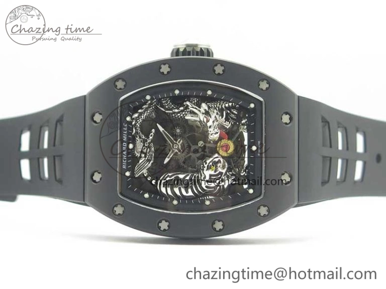 RM 51-01 Black Ceramic Tiger & Dragon KVF Best Edition on Black Rubber Strap MIYOTA8215