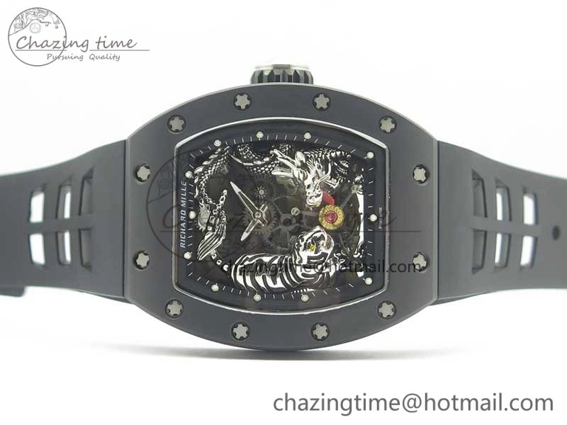 RM 51-01 Black Ceramic Tiger & Dragon KVF Best Edition on Black Rubber Strap MIYOTA8215