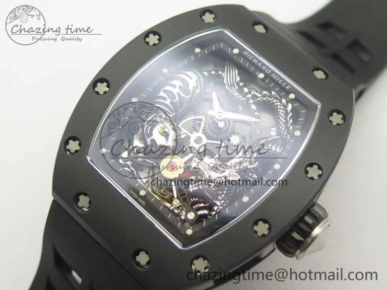RM 51-01 Black Ceramic Tiger & Dragon KVF Best Edition on Black Rubber Strap MIYOTA8215