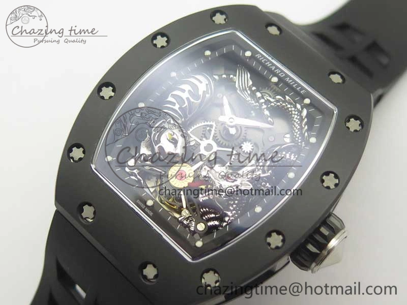RM 51-01 Black Ceramic Tiger & Dragon KVF Best Edition on Black Rubber Strap MIYOTA8215