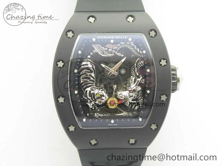 RM 51-01 Black Ceramic Tiger & Dragon KVF Best Edition on Black Rubber Strap MIYOTA8215