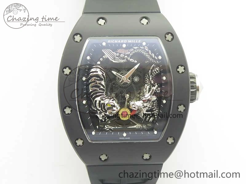 RM 51-01 Black Ceramic Tiger & Dragon KVF Best Edition on Black Rubber Strap MIYOTA8215