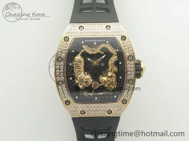 RM 51-01 RG Tiger & Dragon Diamonds Bezel KVF Best Edition on Rubber Strap MIYOTA8215