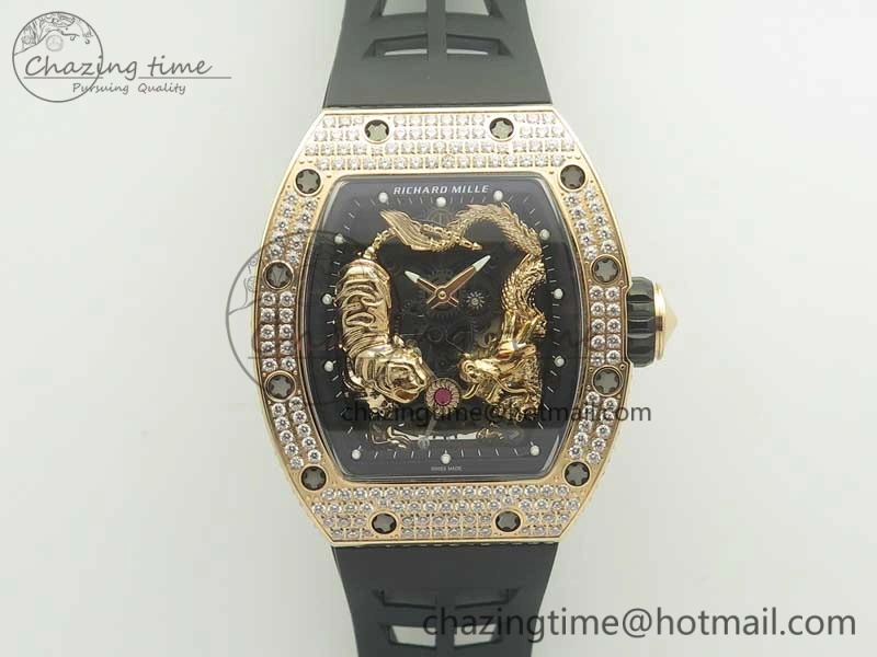RM 51-01 RG Tiger & Dragon Diamonds Bezel KVF Best Edition on Rubber Strap MIYOTA8215