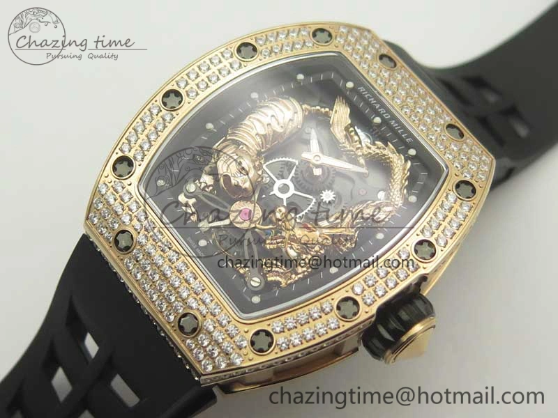RM 51-01 RG Tiger & Dragon Diamonds Bezel KVF Best Edition on Rubber Strap MIYOTA8215