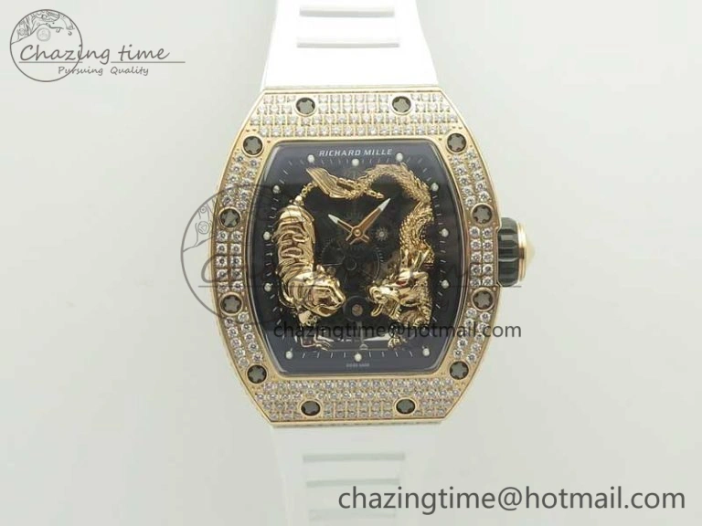 RM 51-01 RG Tiger & Dragon Diamonds Bezel KVF Best Edition on Rubber Strap MIYOTA8215