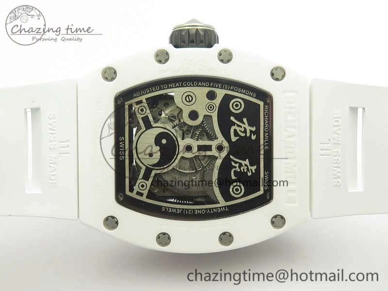 RM 51-01 White Ceramic Tiger & Dragon KVF Best Edition on White Rubber Strap MIYOTA8215