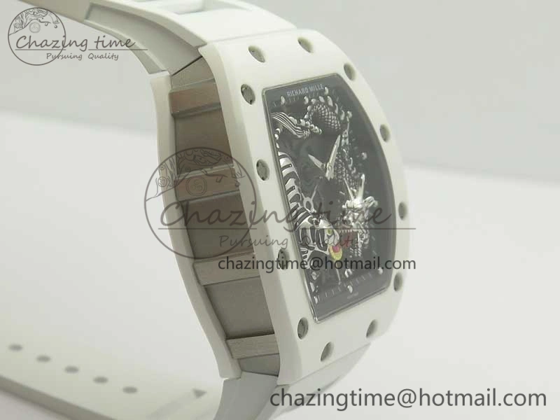 RM 51-01 White Ceramic Tiger & Dragon KVF Best Edition on White Rubber Strap MIYOTA8215