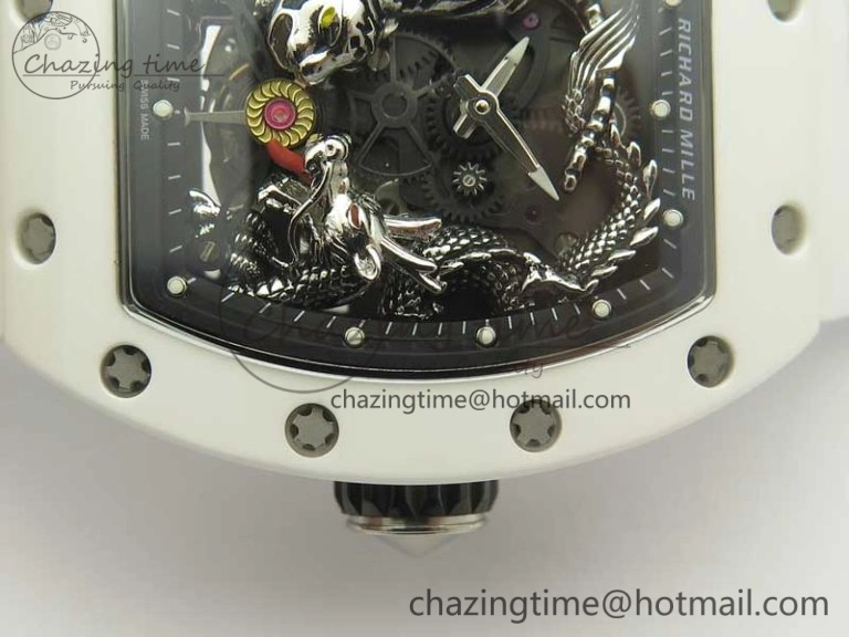 RM 51-01 White Ceramic Tiger & Dragon KVF Best Edition on White Rubber Strap MIYOTA8215