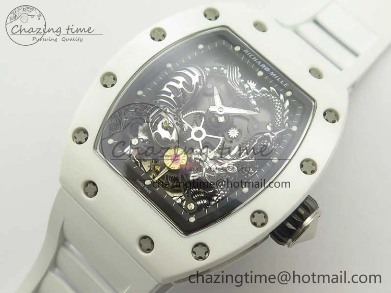 RM 51-01 White Ceramic Tiger & Dragon KVF Best Edition on White Rubber Strap MIYOTA8215
