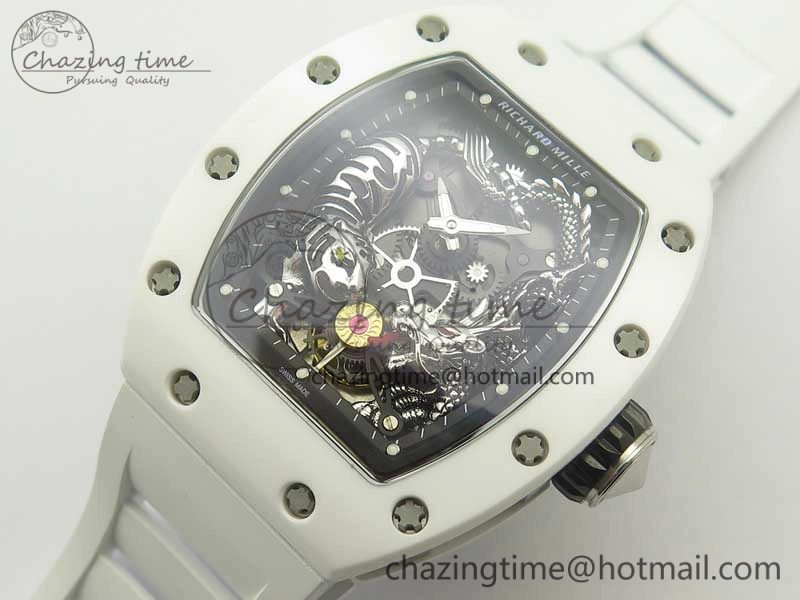 RM 51-01 White Ceramic Tiger & Dragon KVF Best Edition on White Rubber Strap MIYOTA8215
