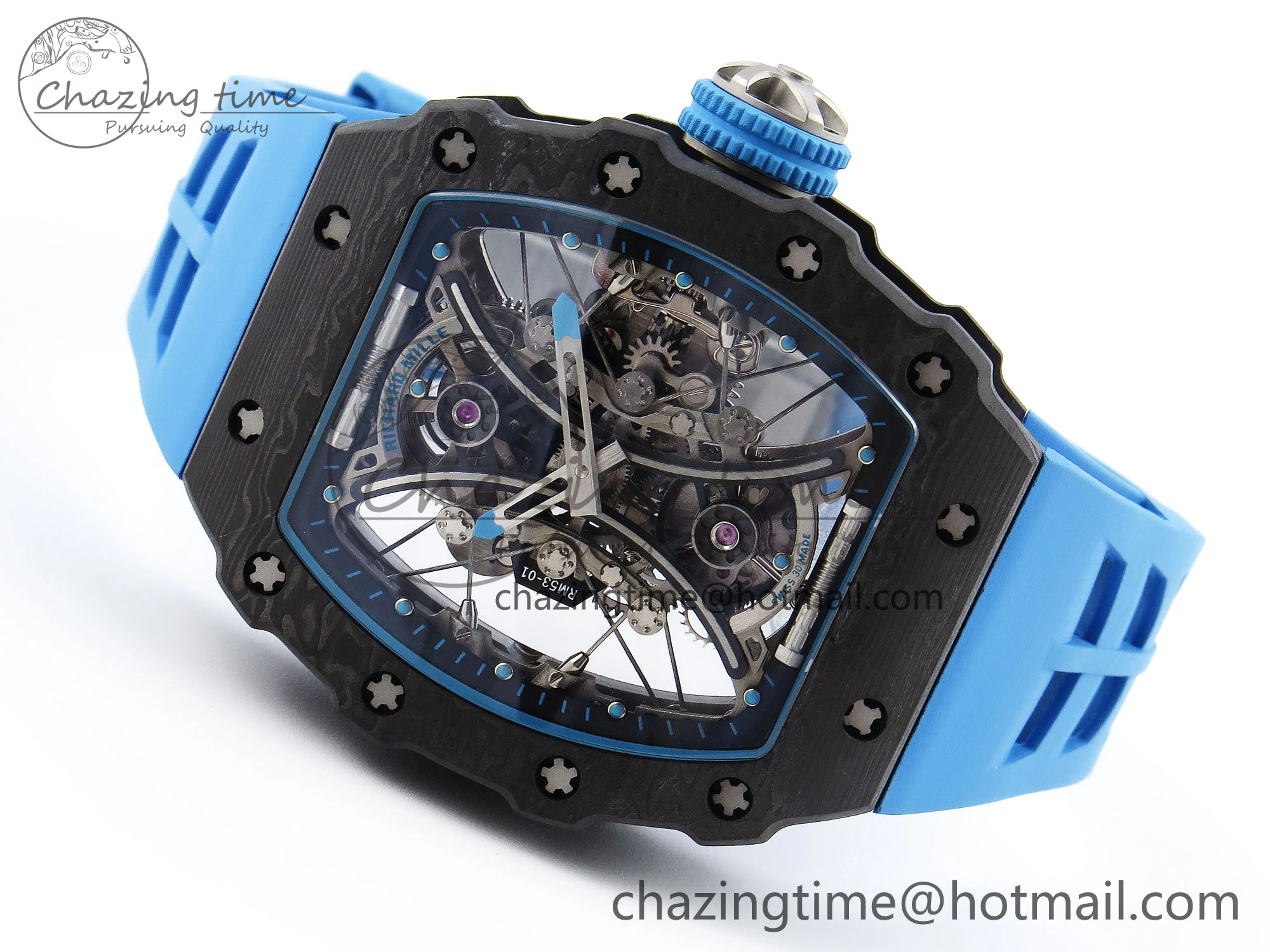 RM 53-01 Real Tourbillon Pablo Mac Donough 3KF Best Edition on Blue Rubber Strap