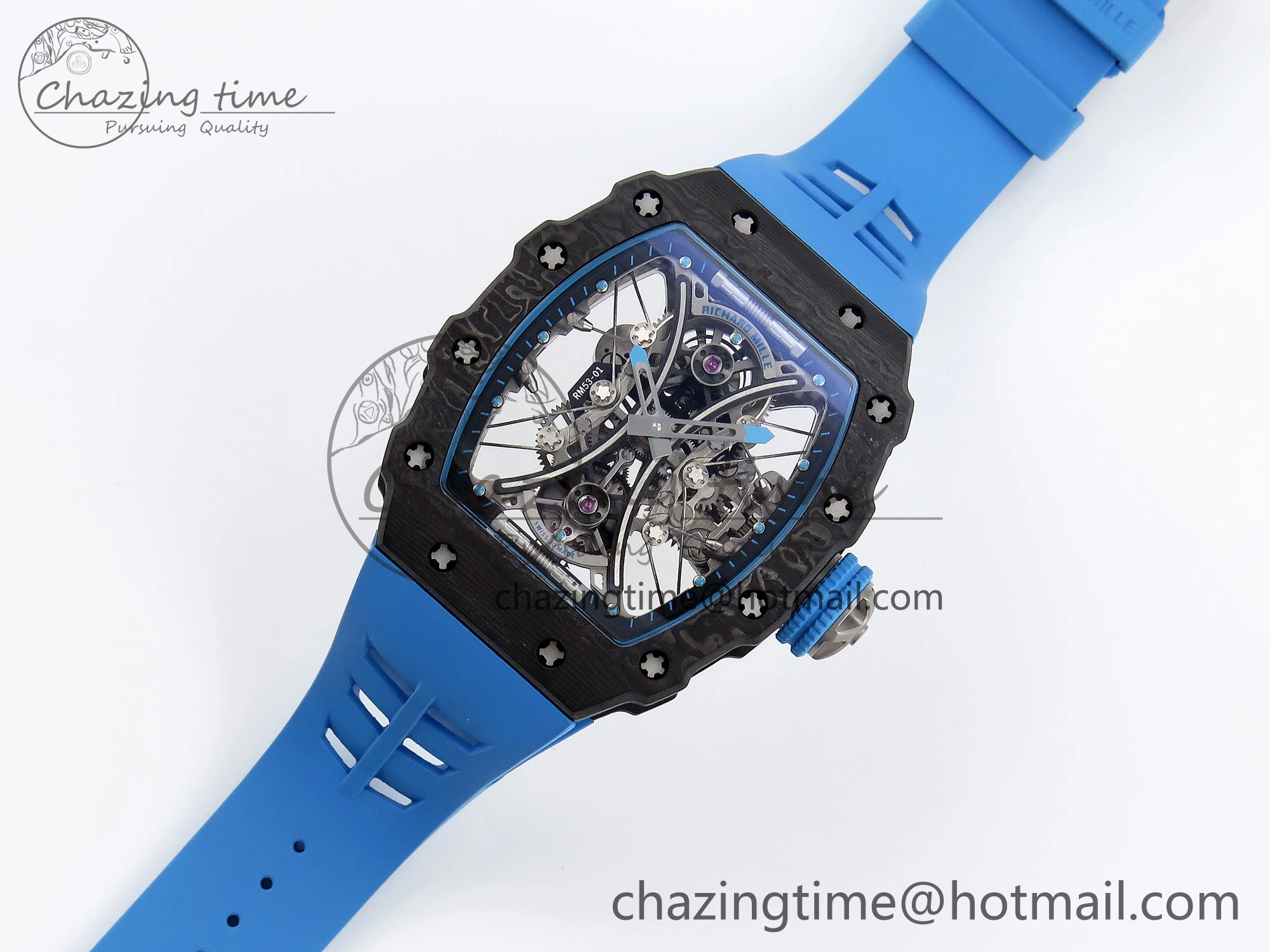 RM 53-01 Real Tourbillon Pablo Mac Donough 3KF Best Edition on Blue Rubber Strap