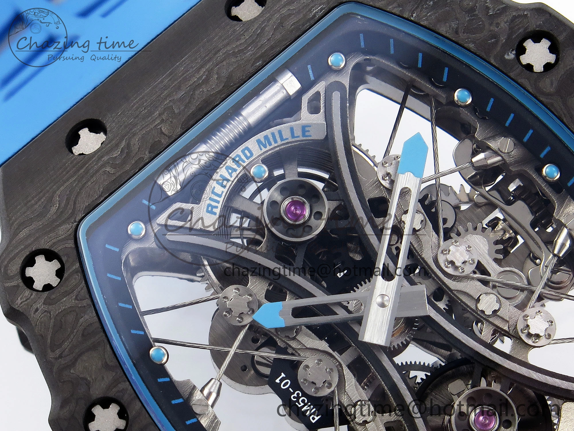 RM 53-01 Real Tourbillon Pablo Mac Donough 3KF Best Edition on Blue Rubber Strap