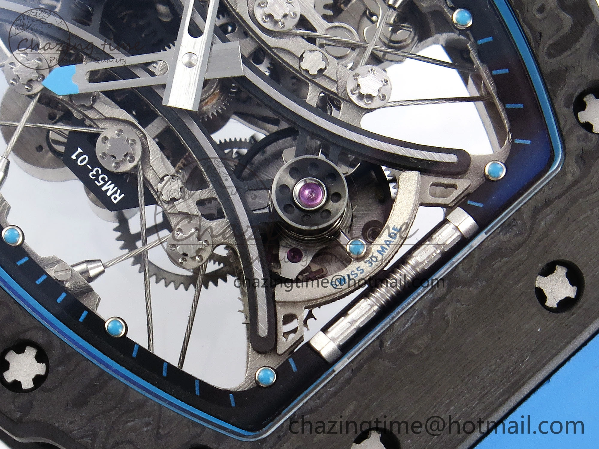 RM 53-01 Real Tourbillon Pablo Mac Donough 3KF Best Edition on Blue Rubber Strap