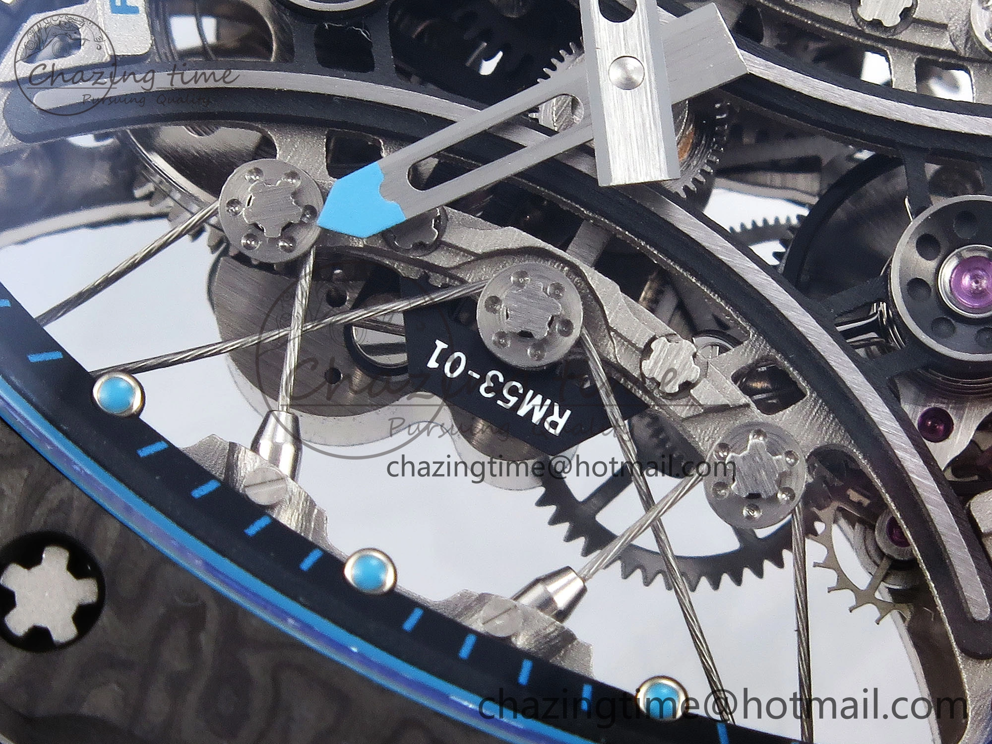 RM 53-01 Real Tourbillon Pablo Mac Donough 3KF Best Edition on Blue Rubber Strap