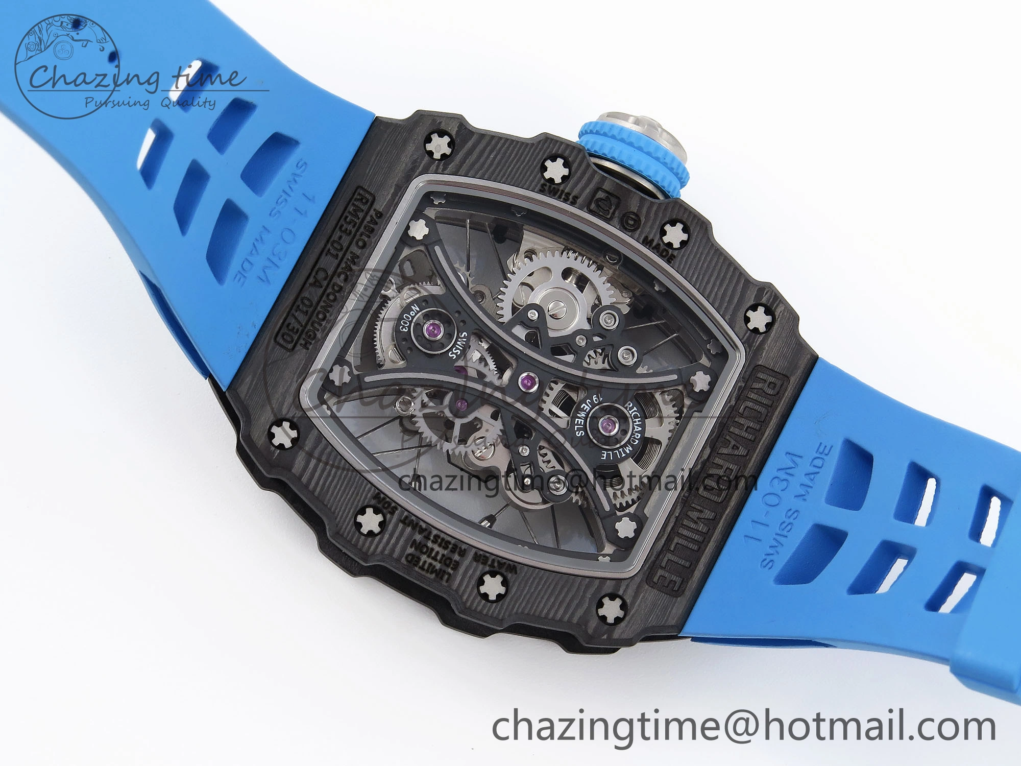 RM 53-01 Real Tourbillon Pablo Mac Donough 3KF Best Edition on Blue Rubber Strap