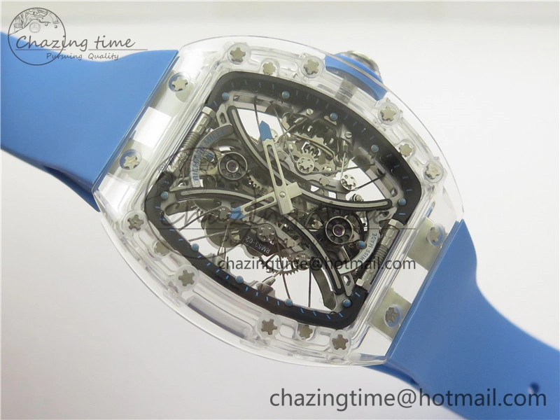 RM 53-01 Transparent Case Real Tourbillon Pablo Mac Donough JBF Best Edition on Blue Rubber Strap V2