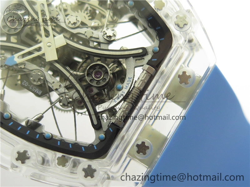 RM 53-01 Transparent Case Real Tourbillon Pablo Mac Donough JBF Best Edition on Blue Rubber Strap V2