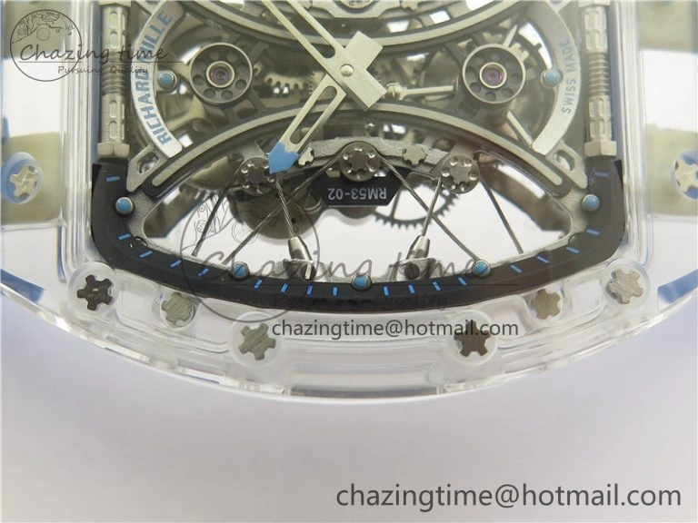 RM 53-01 Transparent Case Real Tourbillon Pablo Mac Donough JBF Best Edition on Blue Rubber Strap V2