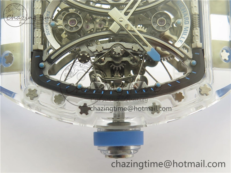 RM 53-01 Transparent Case Real Tourbillon Pablo Mac Donough JBF Best Edition on Blue Rubber Strap V2