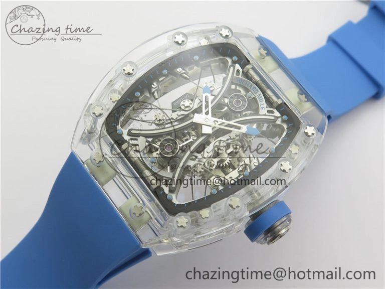 RM 53-01 Transparent Case Real Tourbillon Pablo Mac Donough JBF Best Edition on Blue Rubber Strap V2