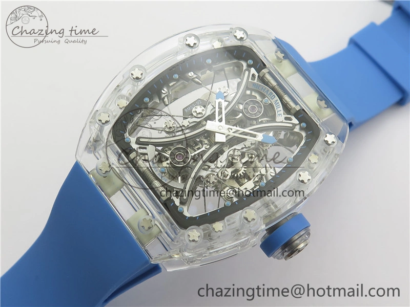 RM 53-01 Transparent Case Real Tourbillon Pablo Mac Donough JBF Best Edition on Blue Rubber Strap V2