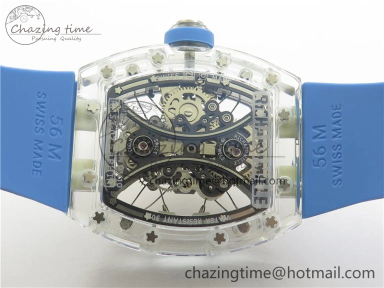 RM 53-01 Transparent Case Real Tourbillon Pablo Mac Donough JBF Best Edition on Blue Rubber Strap V2