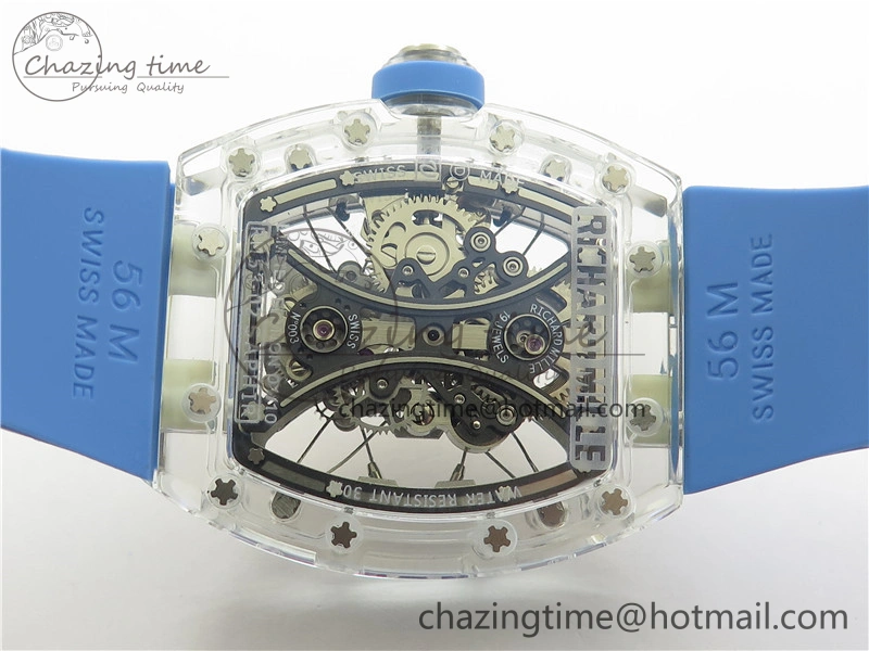 RM 53-01 Transparent Case Real Tourbillon Pablo Mac Donough JBF Best Edition on Blue Rubber Strap V2