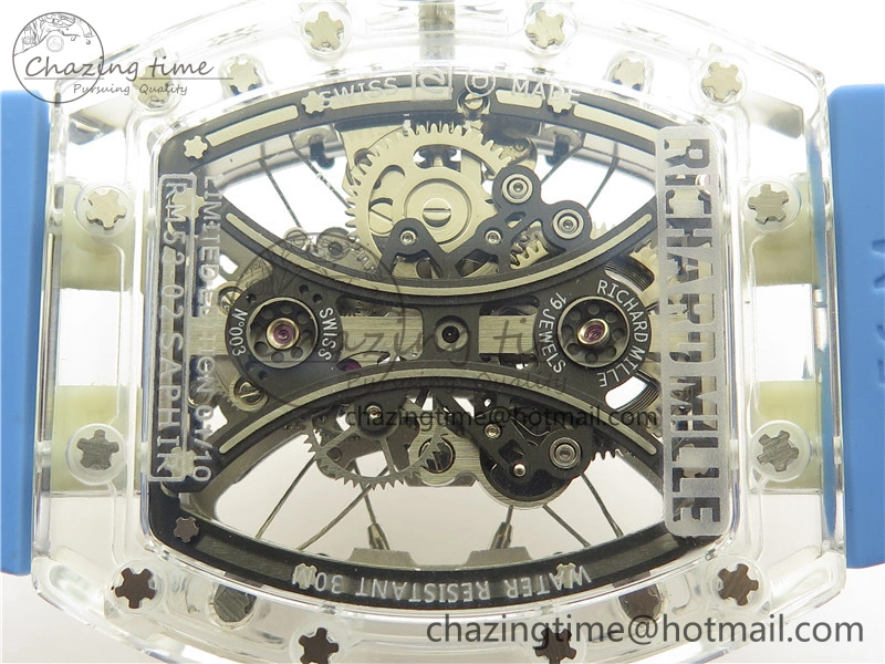 RM 53-01 Transparent Case Real Tourbillon Pablo Mac Donough JBF Best Edition on Blue Rubber Strap V2