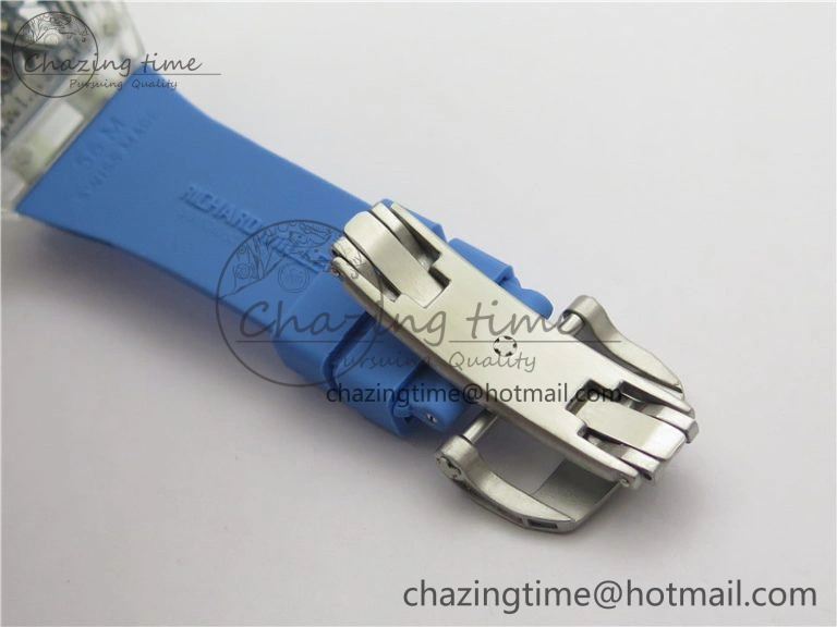 RM 53-01 Transparent Case Real Tourbillon Pablo Mac Donough JBF Best Edition on Blue Rubber Strap V2