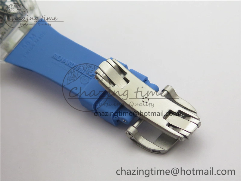 RM 53-01 Transparent Case Real Tourbillon Pablo Mac Donough JBF Best Edition on Blue Rubber Strap V2