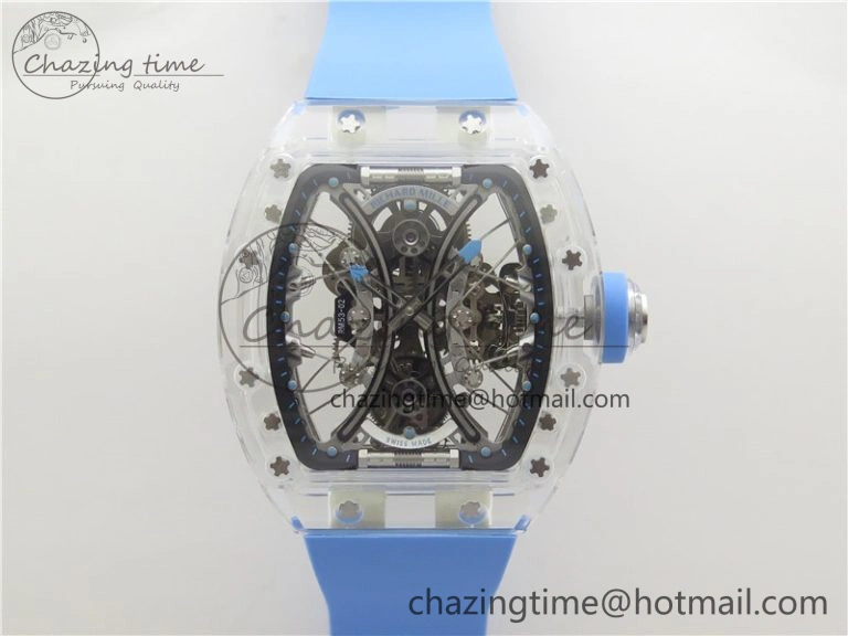 RM 53-01 Transparent Case Real Tourbillon Pablo Mac Donough JBF Best Edition on Blue Rubber Strap V2