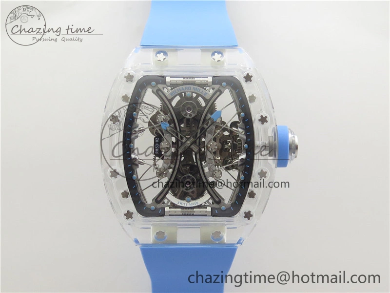 RM 53-01 Transparent Case Real Tourbillon Pablo Mac Donough JBF Best Edition on Blue Rubber Strap V2
