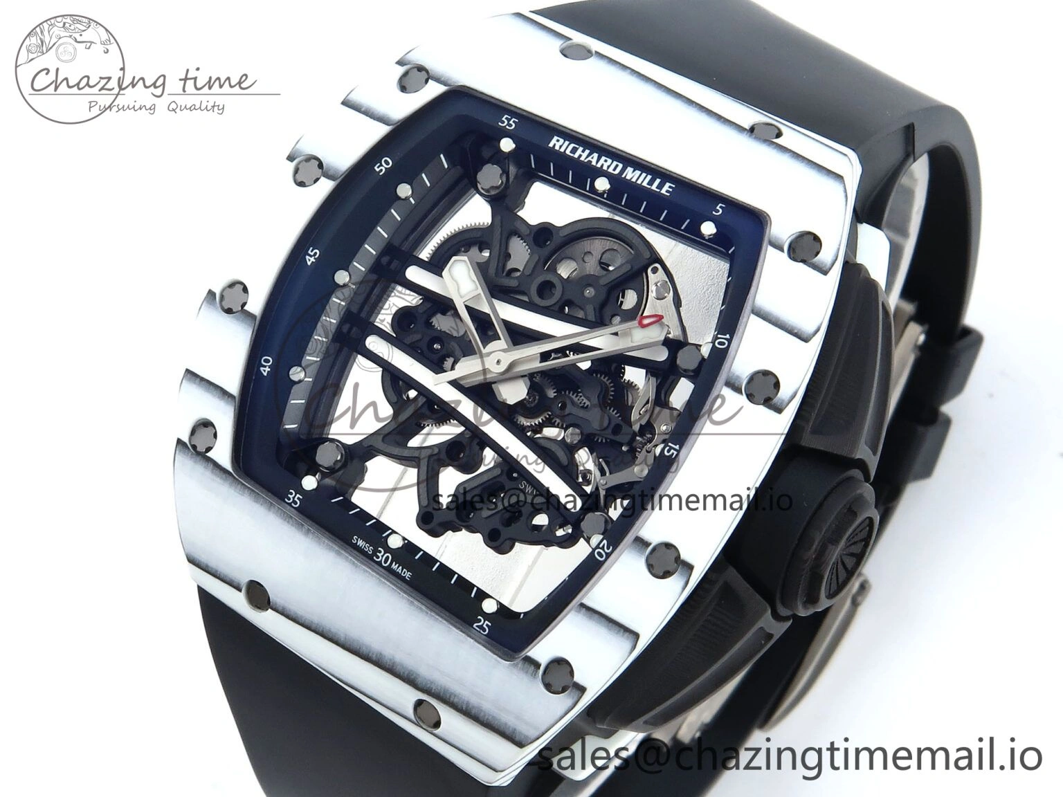 RM 61-01 Yohan Blake White NTPT ZF 1:1 Best Edition on Black Rubber Strap RMUL2 Super Clone