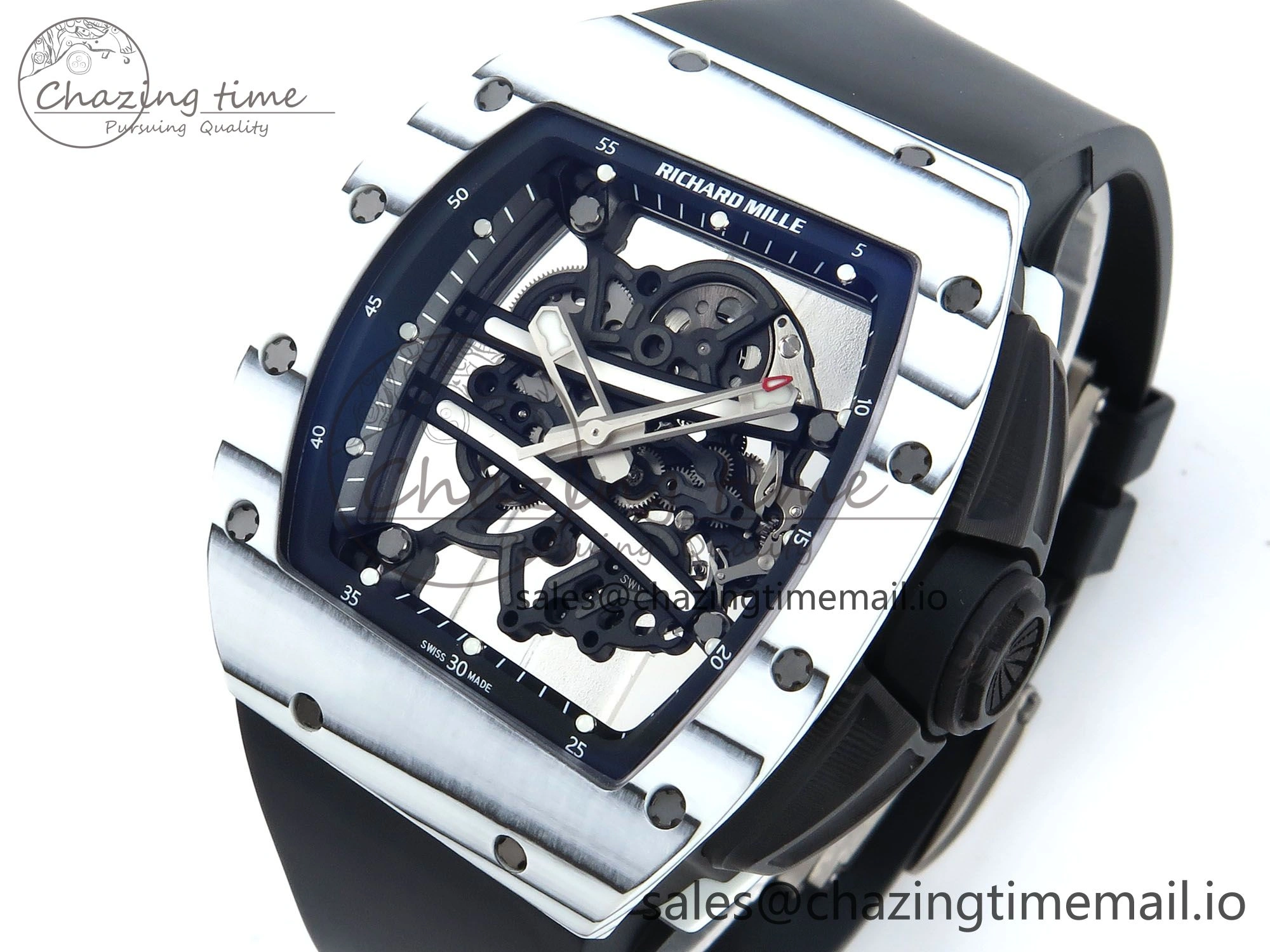 RM 61-01 Yohan Blake White NTPT ZF 1:1 Best Edition on Black Rubber Strap RMUL2 Super Clone