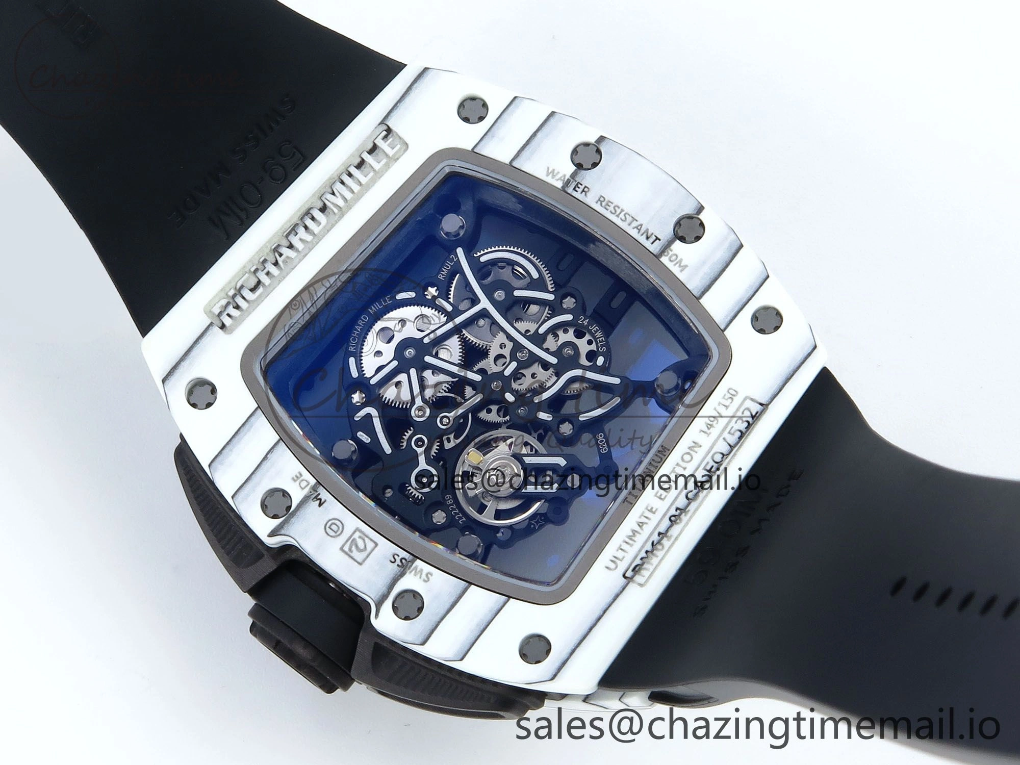 RM 61-01 Yohan Blake White NTPT ZF 1:1 Best Edition on Black Rubber Strap RMUL2 Super Clone