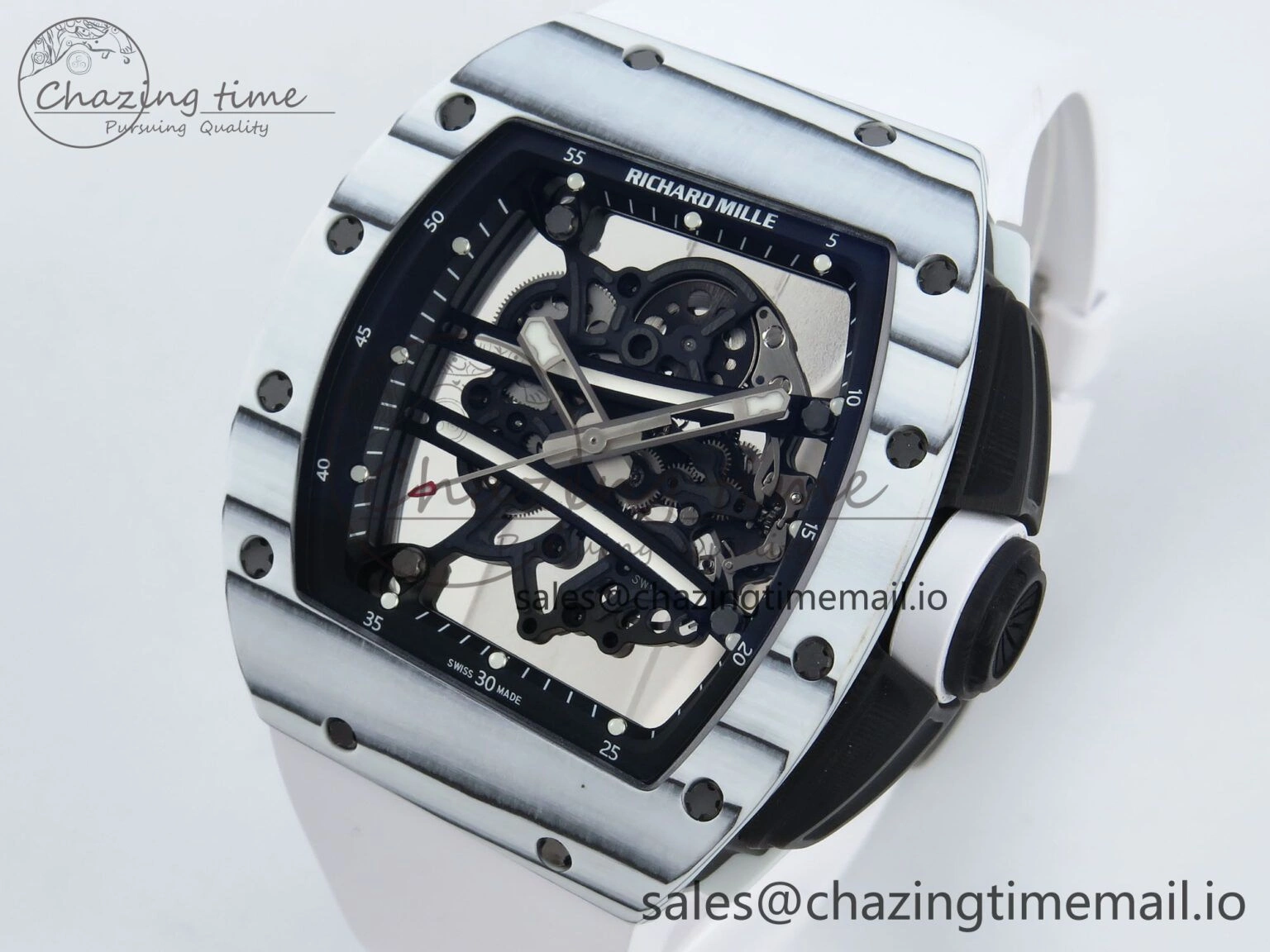 RM 61-01 Yohan White NTPT ZF 1:1 Best Edition on White Rubber Strap RMUL2 Super Clone