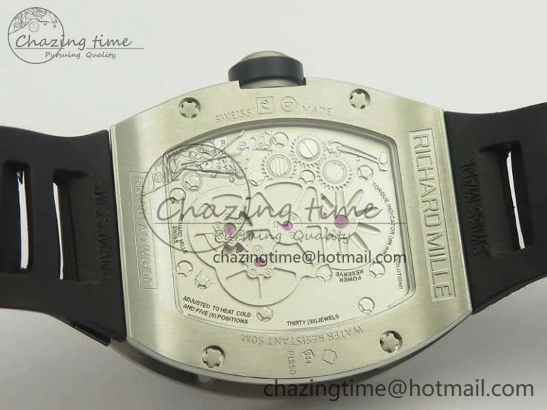 RM001 SS Real PR JBF SS Bezel Skeleton Dial On Rubber Strap Asian Tourbillon