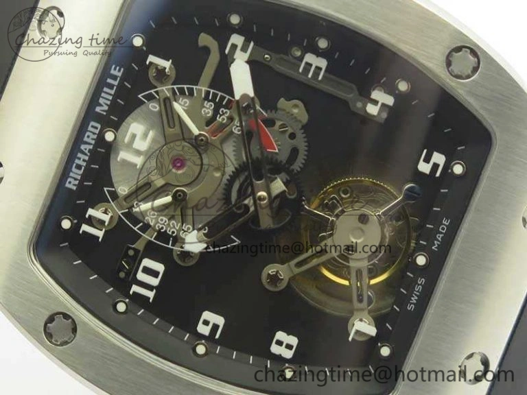 RM001 SS Real PR JBF SS Bezel Skeleton Dial On Rubber Strap Asian Tourbillon