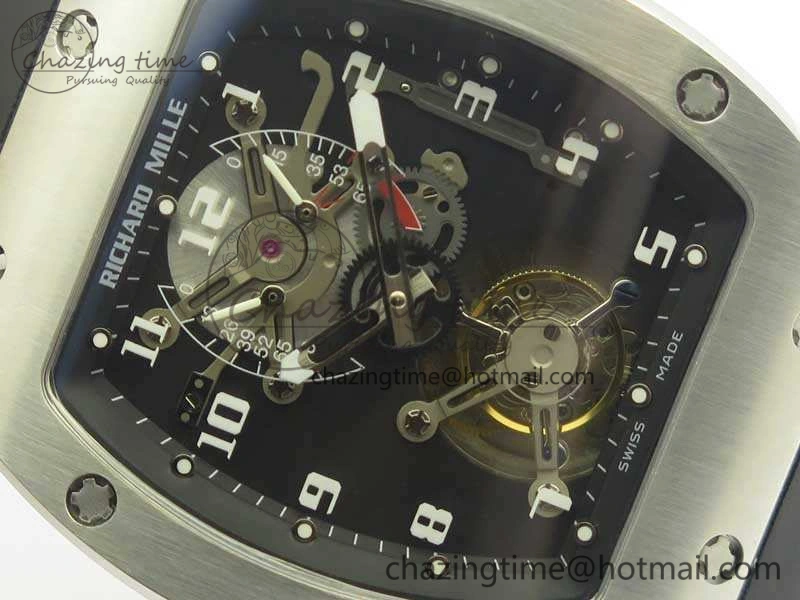 RM001 SS Real PR JBF SS Bezel Skeleton Dial On Rubber Strap Asian Tourbillon