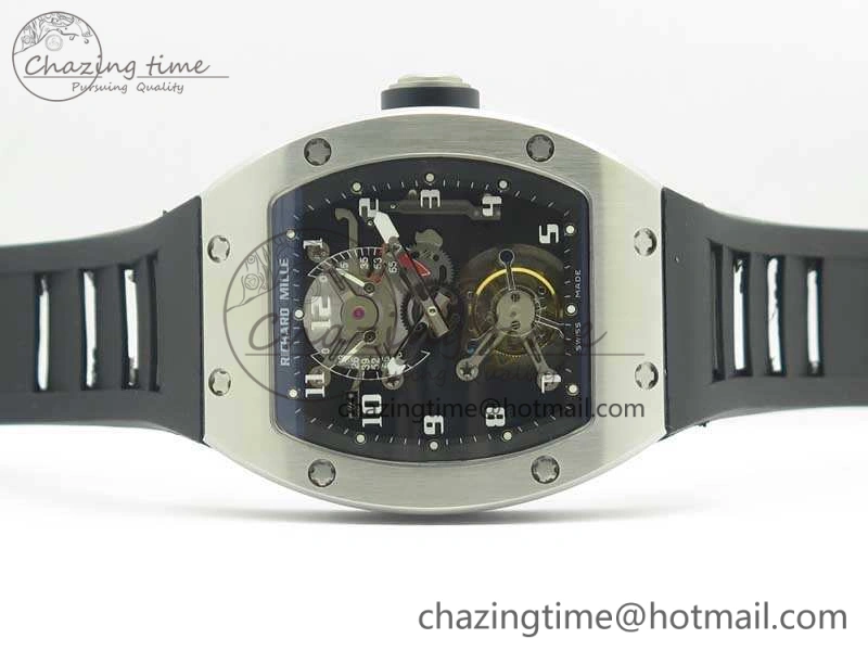 RM001 SS Real PR JBF SS Bezel Skeleton Dial On Rubber Strap Asian Tourbillon