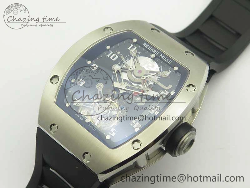 RM001 SS Real PR JBF SS Bezel Skeleton Dial On Rubber Strap Asian Tourbillon
