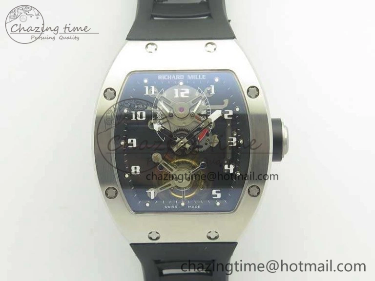 RM001 SS Real PR JBF SS Bezel Skeleton Dial On Rubber Strap Asian Tourbillon